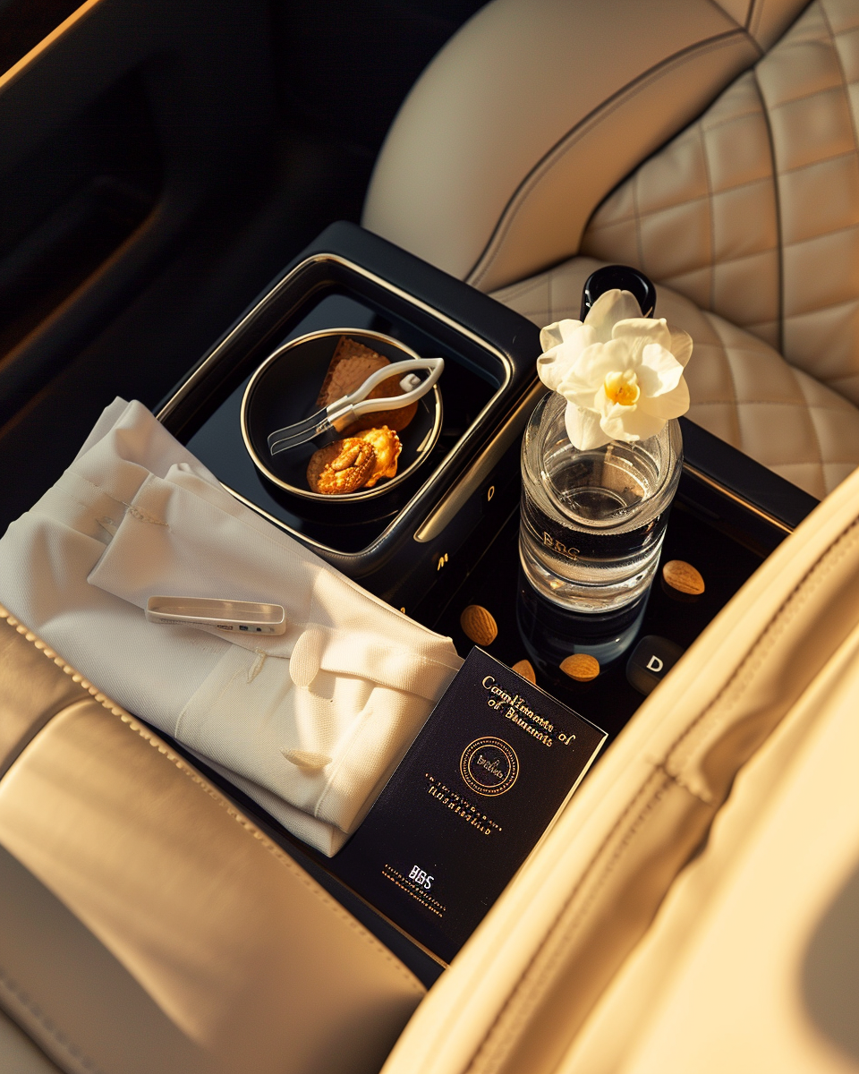 Complimentary amenities in our luxury transfer vehicles