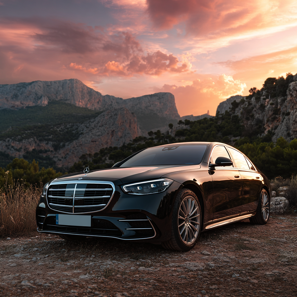 Luxury Mercedes transfer arriving at a Mallorca villa